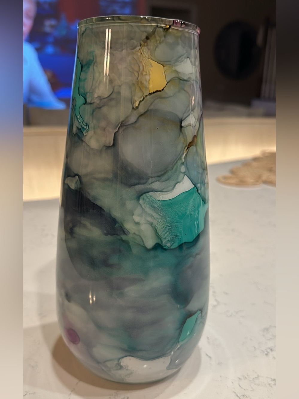 Hand-Blown Glass Accent Vase by Franco Italian glass art in Teal and Green